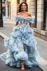 Load image into Gallery viewer, Blue Ruffled A Line Off The Shoulder Prom Dress