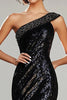 Load image into Gallery viewer, Sparkly Black Mermaid One Shoulder Prom Dress