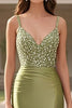 Load image into Gallery viewer, Sage Mermaid Satin Prom Dress with Slit