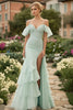 Load image into Gallery viewer, Mint Ruffled Cold Shoulder Prom Dress with Lace