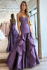 Load image into Gallery viewer, Beaded Plum A Line Satin Strapless Prom Dress with Ruffles