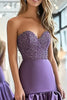 Load image into Gallery viewer, Beaded Plum A Line Satin Strapless Prom Dress with Ruffles