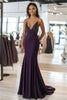 Load image into Gallery viewer, Dark Purple Sheath V-Neck Prom Dress with Lace