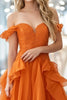 Load image into Gallery viewer, Orange A Line Tulle Off the Shoulder Long Prom Dress