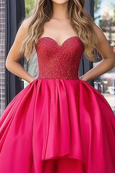 Red Taffeta Tiered Strapless High-Low Prom Dress