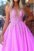 Load image into Gallery viewer, Fuchsia Corset Ball Gown V-Neck Long Prom Dress