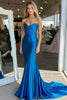 Load image into Gallery viewer, Elegant Royal Blue Satin Strapless Long Prom Dress