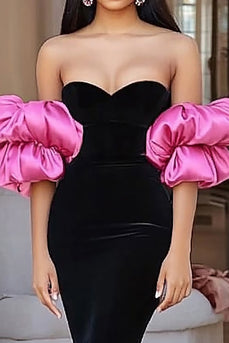 Black Velvet Mermaid Strapless Floor Length Prom Dress