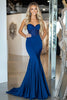 Load image into Gallery viewer, Royal Blue Satin Mermaid Strapless Prom Dress with Beading