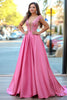 Load image into Gallery viewer, Pink A Line V-Neck Long Prom Dress with 3D Flower