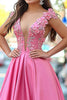 Load image into Gallery viewer, Pink A Line V-Neck Long Prom Dress with 3D Flower