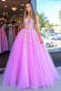 Load image into Gallery viewer, Ball Gown Fuchsia Floral Floor Length Prom Dress with Lace