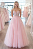 Load image into Gallery viewer, Pink Sparkly Corset Strapless Tulle Floor Length Prom Dress