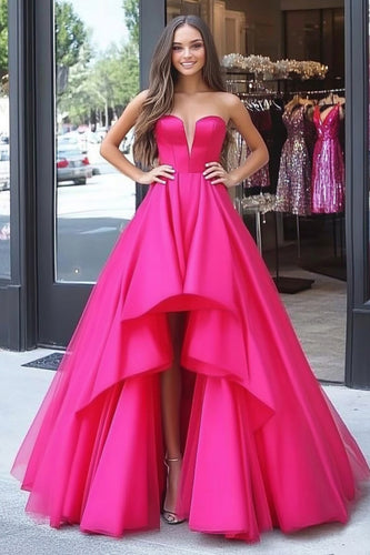 Ball Gown Satin Fuchsia Corset Floor Length Prom Dress