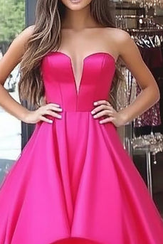 Ball Gown Satin Fuchsia Corset Floor Length Prom Dress