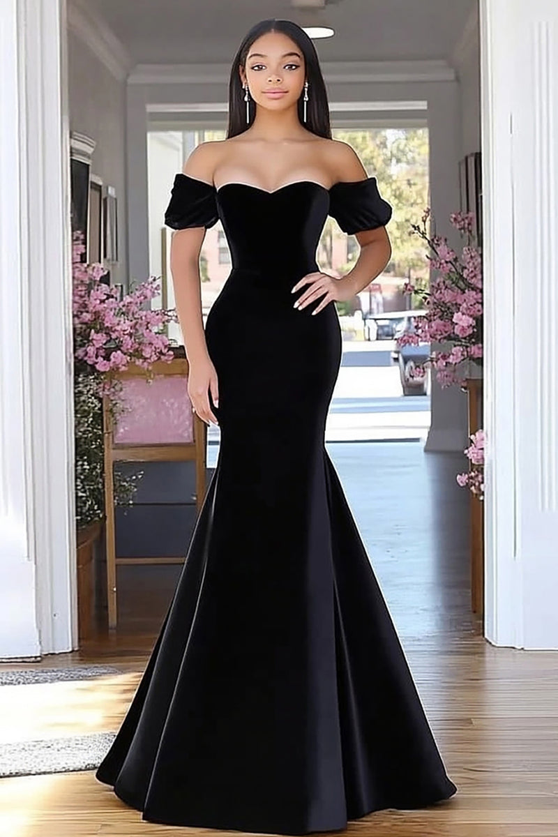 Load image into Gallery viewer, Black Mermaid Velvet Sweetheart Floor Length Prom Dress