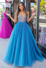 Load image into Gallery viewer, Sparkly Blue Ball Gown Tulle Long Prom Dress with Appliques