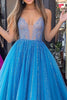 Load image into Gallery viewer, Sparkly Blue Ball Gown Tulle Long Prom Dress with Appliques