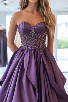 Princess Plum Sweetheart Ball Gown Prom Dress with Beading