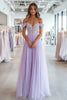 Load image into Gallery viewer, A Line Tulle Lilac Corset Off the Shoulder Long Prom Dress