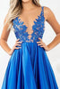 Load image into Gallery viewer, Royal Blue A Line High-Low Prom Dress with Lace Appliques