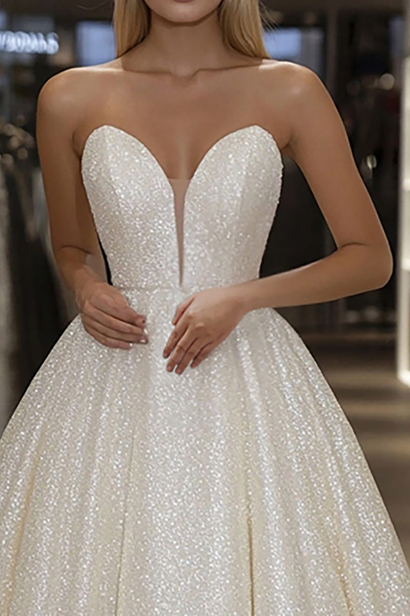 Load image into Gallery viewer, Sparkly Ivory Sweetheart Ball Gown Floor Length Prom Dress