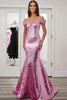 Load image into Gallery viewer, Sparkly Pink Mermaid Off the Shoulder Sequin Prom Dress