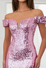 Load image into Gallery viewer, Sparkly Pink Mermaid Off the Shoulder Sequin Prom Dress