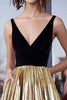 Load image into Gallery viewer, Black Gold Metallic A Line Floor Length Prom Dress