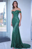 Load image into Gallery viewer, Sparkly Green Sequin Off the Shoulder Long Prom Dress