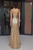 Load image into Gallery viewer, A Line Metallic Gold Strapless Long Prom Dress