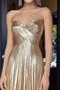 Load image into Gallery viewer, A Line Metallic Gold Strapless Long Prom Dress