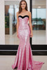 Load image into Gallery viewer, Pink Sparkly Sweetheart Sweep Train Prom Dress with Sequins