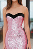 Load image into Gallery viewer, Pink Sparkly Sweetheart Sweep Train Prom Dress with Sequins