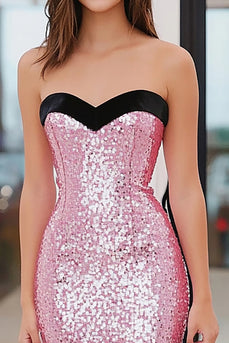 Pink Sparkly Sweetheart Sweep Train Prom Dress with Sequins