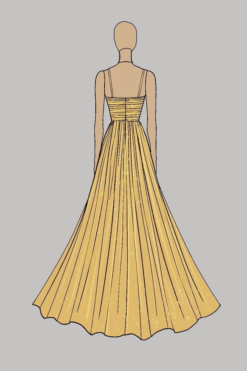 Load image into Gallery viewer, Gold V-Neck A Line Metallic Floor Length Prom Dress with Slit