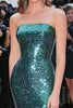 Load image into Gallery viewer, Sparkly Dark Green Strapless Sheath Sequins Red Carpet Dress