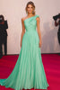 Load image into Gallery viewer, Mint One Shoulder A Line Pleated Chiffon Red Carpet Dress