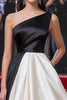 Load image into Gallery viewer, Black White One Shoulder Satin A Line Red Carpet Dress