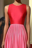 Load image into Gallery viewer, Red Pink Jewel Neck Satin A Line Pleated Red Carpet Dress