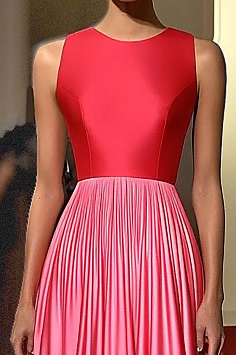 Load image into Gallery viewer, Red Pink Jewel Neck Satin A Line Pleated Red Carpet Dress