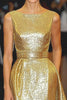 Load image into Gallery viewer, Metallic Satin Gold Scoop Neck A Line Red Carpet Dress with Slit