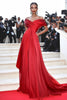 Load image into Gallery viewer, Red Off the Shoulder A Line Floor Length Red Carpet Dress