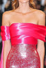 Load image into Gallery viewer, Fuchsia Off the Shoulder Sheath Sequins Red Carpet Dress with Cape