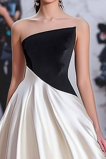 Elegant Black White Ball Gown Strapless Formal Dress