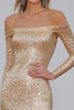 Load image into Gallery viewer, Sparkly Champagne Sequin Formal Dress with Long Sleeves