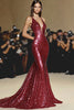 Load image into Gallery viewer, Sparkly Red Sequin Mermaid Long Formal Dress