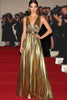 Load image into Gallery viewer, Metallic Gold Deep V-Neck A Line Floor Length Formal Dress