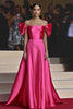 Load image into Gallery viewer, Elegant Fuchsia Satin Cold Shoulder Long Formal Dress