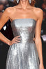 Load image into Gallery viewer, Silver A Line Metallic Strapless Floor Length Formal Dress